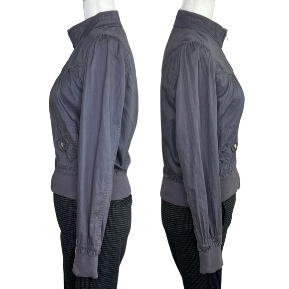 Forever 21 Retro Bomber Jacket Zip Up Lightweight 80s Coat Gray Women’s Small S - Picture 7 of 16